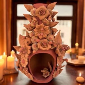 Mini Chimney Handcrafted Oaxacan  With Pastillaje Or Filigrana - Natural Clay Mexican Artistry, Decorative Home Accent, Unique Artisanal