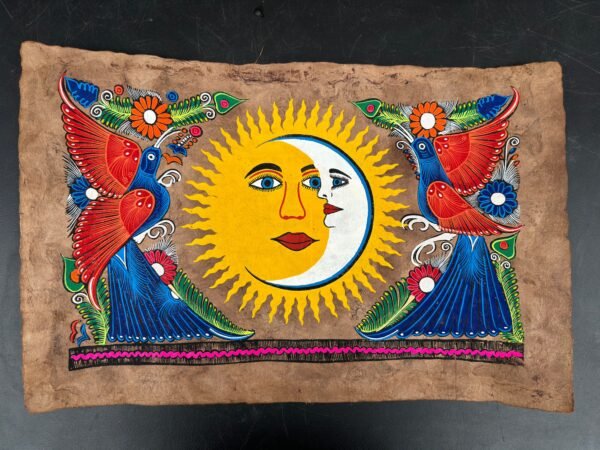 Sun & Moon painting painted on amate paper, original amate paintings in Mexican art, acrylic painting / Mexican painting authentic artisans - Image 2