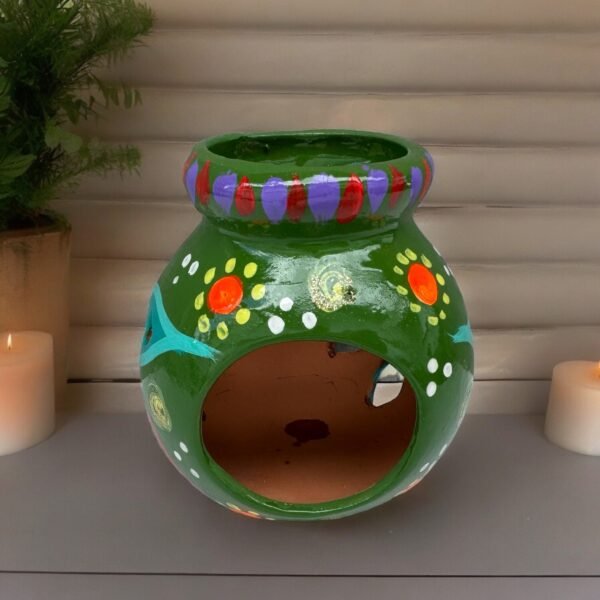 Candleholder Hand-Painted Mexican Clay - Artisan Crafted, Unique Decor, Traditional Pottery, Handmade Gift, Rustic Home Accent, Artisanal