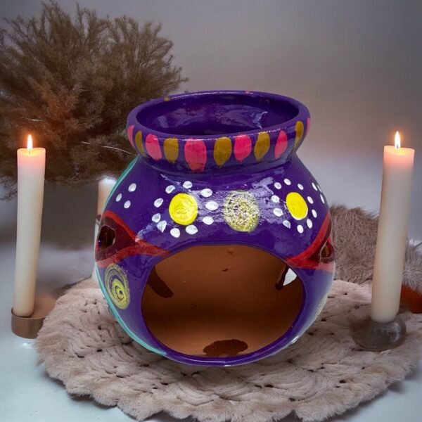 Candleholder Hand-Painted Mexican Clay - Artisan Crafted, Unique Decor, Traditional Pottery, Handmade Gift, Rustic Home Accent, Artisanal