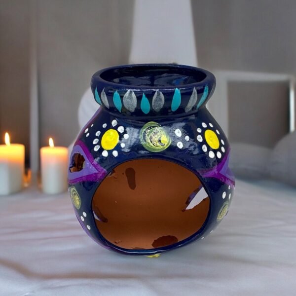 Candleholder Hand-Painted Mexican Clay - Artisan Crafted, Unique Decor, Traditional Pottery, Handmade Gift, Rustic Home Accent, Artisanal