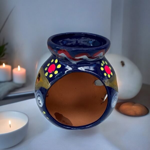 Candleholder Hand-Painted Mexican Clay - Artisan Crafted, Unique Decor, Traditional Pottery, Handmade Gift, Rustic Home Accent, Artisanal
