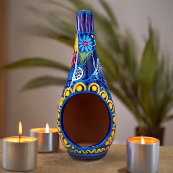 Mini Chimney Incense Burner Made Of Clay Hand Painted Guerrero, Culture Of Mexico Candle Holder For Indoor Home Decor With Vibrant Colors