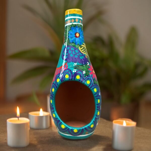 Mini Chimney Incense Burner Made Of Clay Hand Painted Guerrero, Culture Of Mexico Candle Holder For Indoor Home Decor With Vibrant Colors