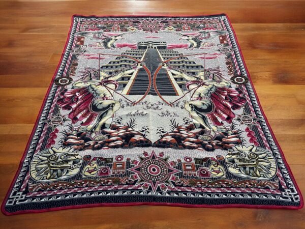 Bed Cover Throw Quilt Aztec Archers Chichén Itzá Mexican Handmade. Soft, Colorful And Warm Blanket For Winter