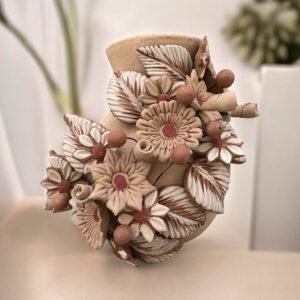 Filigrana Clay Vase Artistic From Oaxaca México By Artisans Handmade Crafts, Home Decor Folk Art, Dry Flower Pastillaje Technique Collectors
