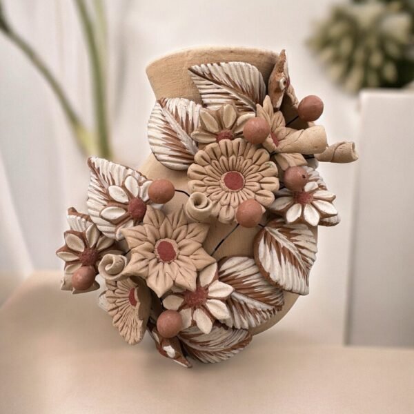 Filigrana Clay Vase Artistic From Oaxaca México By Artisans Handmade Crafts, Home Decor Folk Art, Dry Flower Pastillaje Technique Collectors