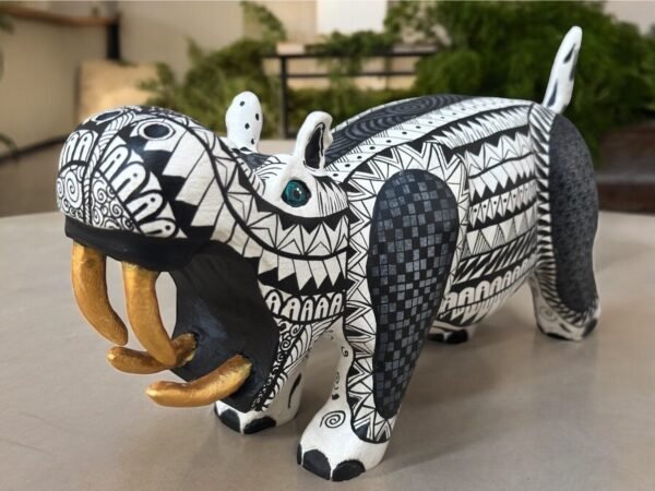 Hippo Statue Mexican Folk Art Alebrije Sculpture, Wooden As Mexican Decoration Figurine, Made Of Wood And Carved By Hand
