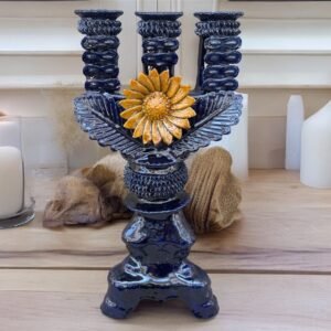 Large Candle Holder Glazed From Michoacan Made Of Clay Home Decor Centerpiece, Holds 3 Tall Candles, Handcrafted Modern Or Vintage Piece