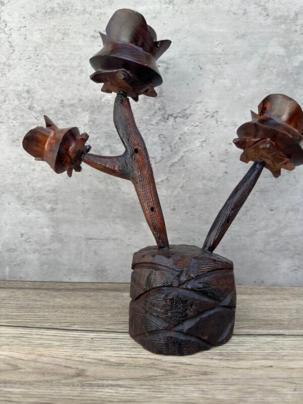 Roses (3) Ironwood Handcarfted Sculpture In 1 Piece  From Desert Sonora Mexico Palo Fierro Carved Vintage And Rustic  Home Decor - Image 2