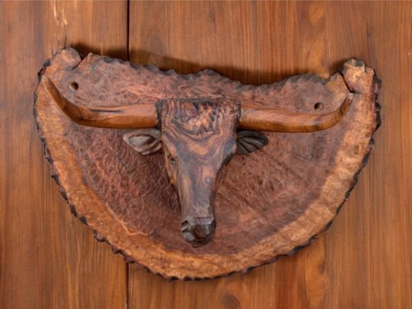 Ironwood Bull Handcarfted Sculpture In 1 Piece  From Desert Sonora Mexico Palo Fierro Carved Vintage And Rustic  Home Decor Hanging