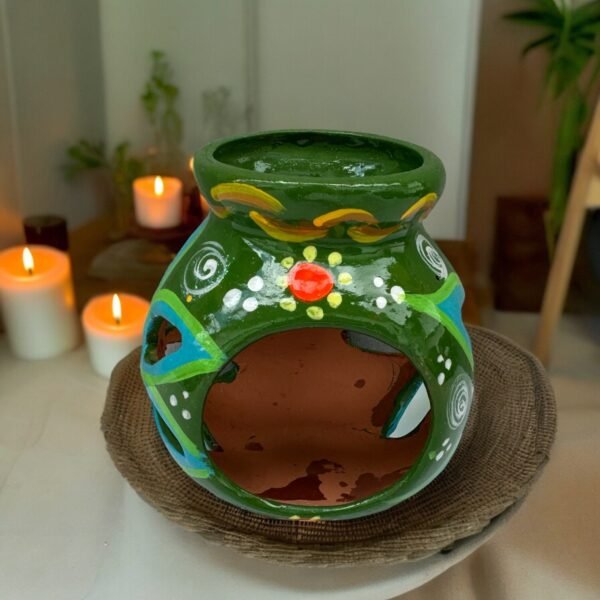 Candleholder Hand-Painted Mexican Clay - Artisan Crafted, Unique Decor, Traditional Pottery, Handmade Gift, Rustic Home Accent, Artisanal