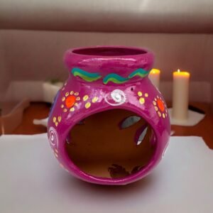 Candleholder Hand-Painted Mexican Clay - Artisan Crafted, Unique Decor, Traditional Pottery, Handmade Gift, Rustic Home Accent, Artisanal