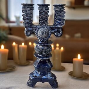 Large Candle Holder Glazed From Michoacan Made Of Clay Home Decor Centerpiece, Holds 3 Tall Candles, Handcrafted Modern READ DESCRIPTION