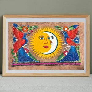Sun & Moon painting painted on amate paper, original amate paintings in Mexican art, acrylic painting / Mexican painting authentic artisans