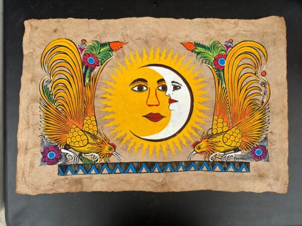 Sun & Moon painting painted on amate paper, original amate paintings in Mexican art, acrylic painting / Mexican painting authentic artisans - Image 2