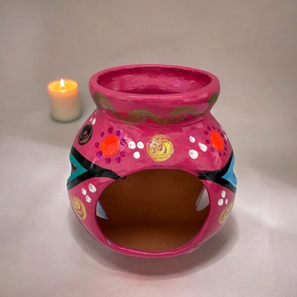 Candleholder Hand-Painted Mexican Clay - Artisan Crafted, Unique Decor, Traditional Pottery, Handmade Gift, Rustic Home Accent, Artisanal
