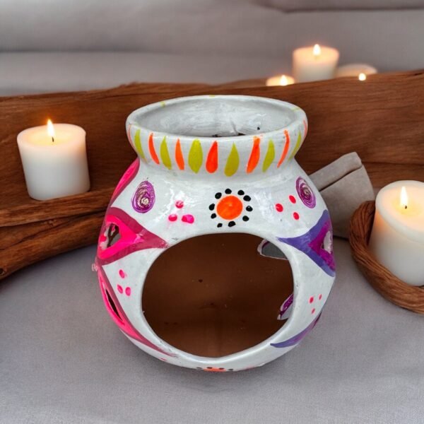 Candleholder Hand-Painted Mexican Clay - Artisan Crafted, Unique Decor, Traditional Pottery, Handmade Gift, Rustic Home Accent, Artisanal