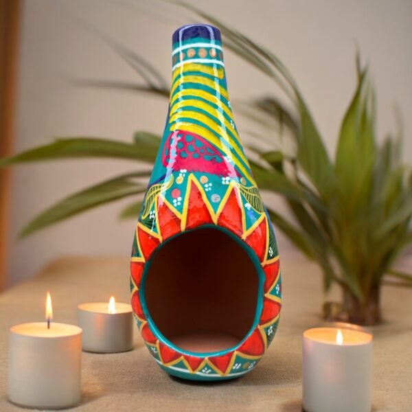 Mini Chimney Incense Burner Made Of Clay Hand Painted Guerrero, Culture Of Mexico Candle Holder For Indoor Home Decor With Vibrant Colors