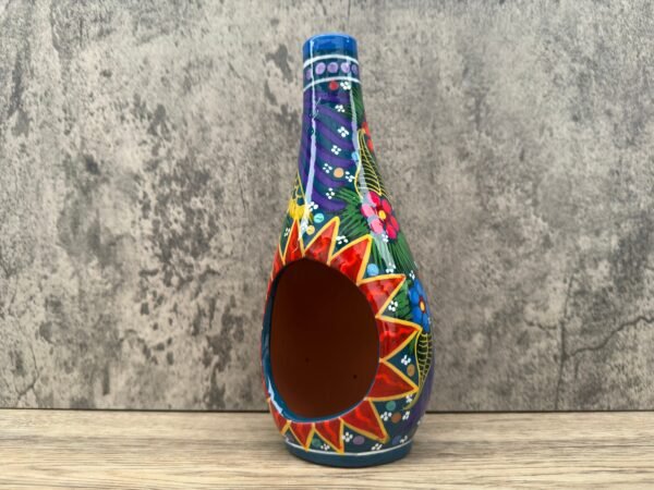Mini Chimney Incense Burner Made Of Clay Hand Painted Guerrero, Culture Of Mexico Candle Holder For Indoor Home Decor With Vibrant Colors - Image 2