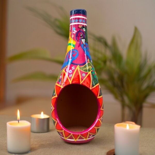 Mini Chimney Incense Burner Made Of Clay Hand Painted Guerrero, Culture Of Mexico Candle Holder For Indoor Home Decor With Vibrant Colors