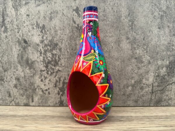 Mini Chimney Incense Burner Made Of Clay Hand Painted Guerrero, Culture Of Mexico Candle Holder For Indoor Home Decor With Vibrant Colors - Image 2