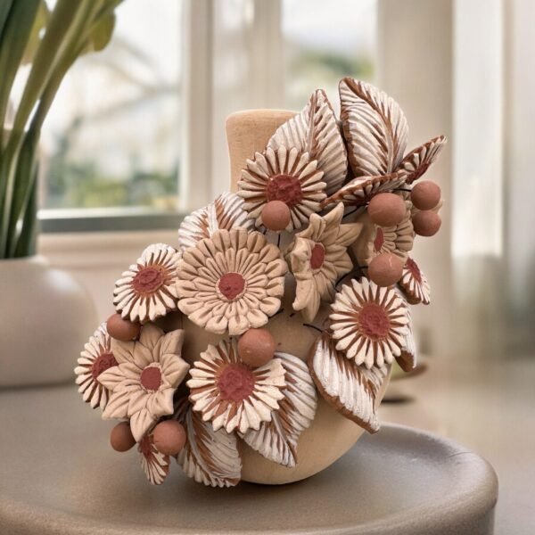 Filigrana Clay Vase Artistic From Oaxaca México By Artisans Handmade Crafts, Home Decor Folk Art, Dry Flower Pastillaje Technique Collectors