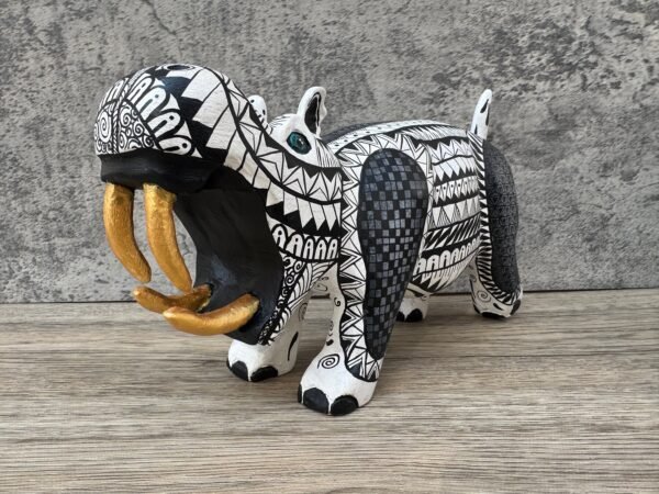 Hippo Statue Mexican Folk Art Alebrije Sculpture, Wooden As Mexican Decoration Figurine, Made Of Wood And Carved By Hand - Image 2