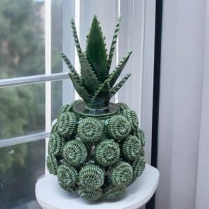 Mexican pottery, Pineapple decor, Mexican decoration, Pineapple sculpture, Glazed clay pineapple, Pottery from Michoacan