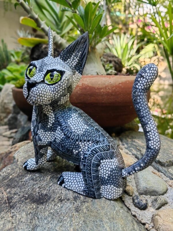 Cat Statue Mexican Folk Art Alebrije Sculpture, Wooden As Mexican Decoration Figurine, Made Of Wood And Carved By Hand - Image 2