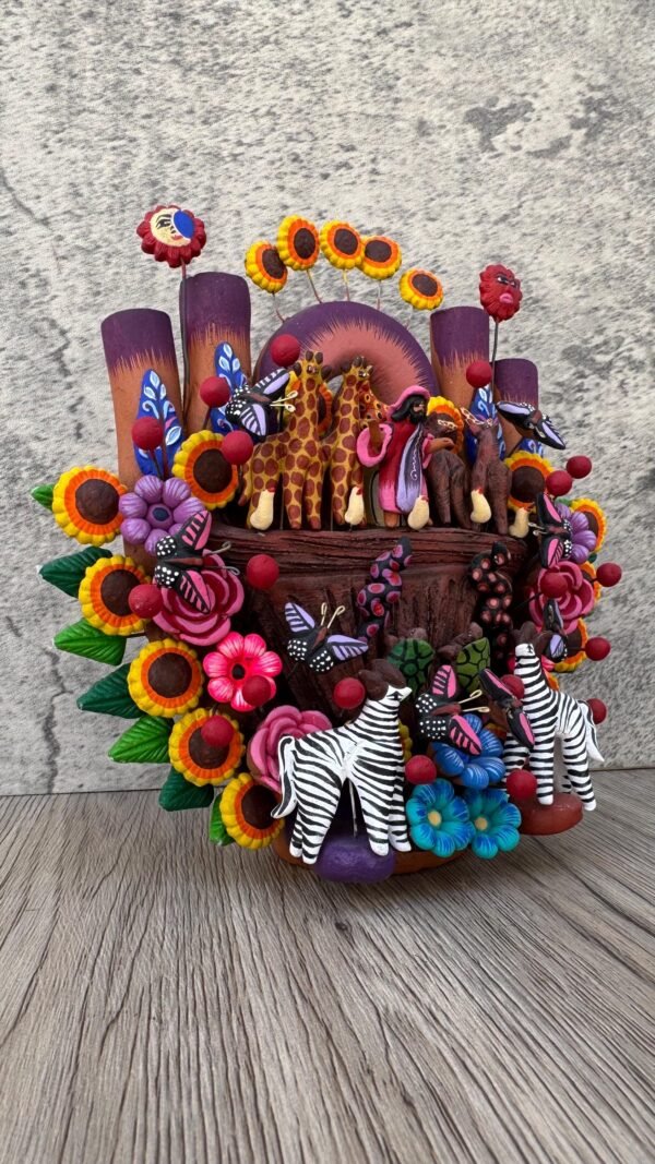 The Arc of Moises, Animals Candle Holder, Tree of life, Candelabra, Arbol de la vida, Mexican Pottery, Mexican Candelabra 9” High - Image 2