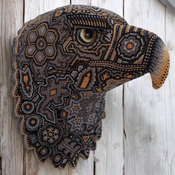 Eagle Head Sculpture Wixarika Nayarit Mexico Technique Handmade Of Chaquiras Beads, Bees Wax, Huichol And Wixarika Art  Wall Hanging Decor - Image 2
