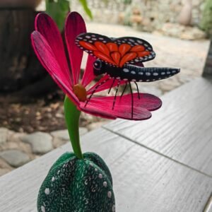Butterflie Viznaga Statue Mexican Folk Art Alebrije Sculpture, Wooden As Mexican Decoration Figurine, Made Of Wood And Carved By Hand
