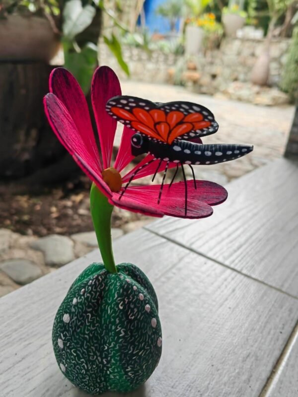 Butterflie Viznaga Statue Mexican Folk Art Alebrije Sculpture, Wooden As Mexican Decoration Figurine, Made Of Wood And Carved By Hand