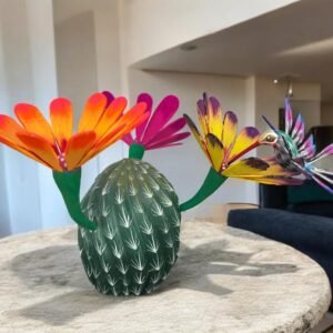 Hummingbird Statue Cactus Biznaga Alebrije Sculpture, Wooden Mexican Decoration Figure, Made Of Wood And Carved By Hand ASK FOR CUSTOMIZE