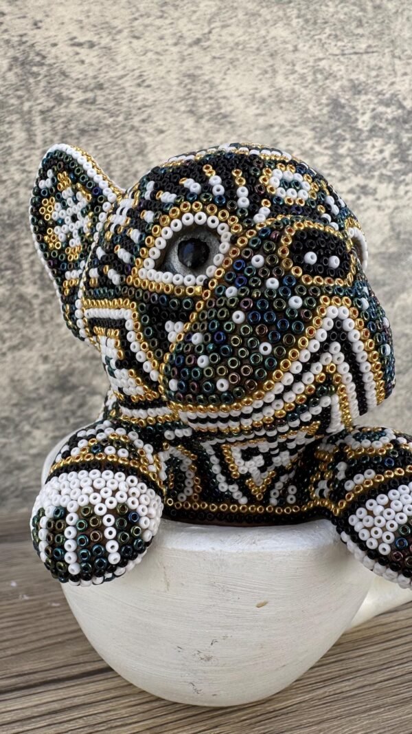 Dog Bulldog Statue Huichol Sculpture Of Mexican Folk Art, Pet Wixarika As A Mexican Decorative Figure, Made Of Resin And Beads - Image 2