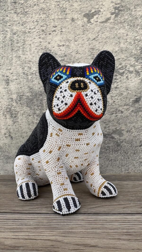 Dog Bulldog Statue Huichol Sculpture Of Mexican Folk Art, Pet Wixarika As A Mexican Decorative Figure, Made Of Resin And Beads - Image 2