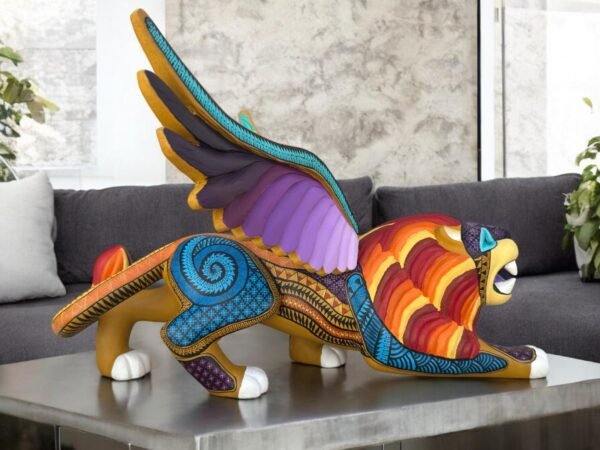BIG Nahualt Lion And Eagle Statue Alebrije Sculpture Of Mexican Folk Art, Lion Carved Wood As A Mexican Decorative Figure Hand Made - Image 2
