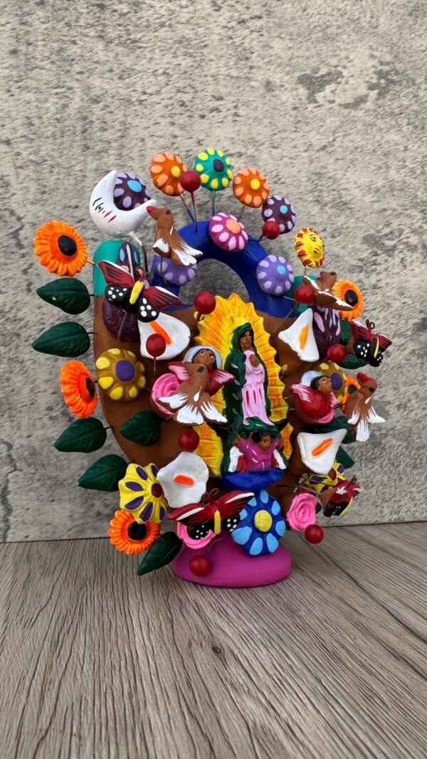 Virgin Mary Angels Candle Holder, Tree of life, Candelabra, Arbol de la vida, Mexican Pottery, Mexican Candelabra 9” High - Image 2