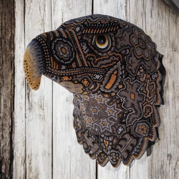 Eagle Head Sculpture Wixarika Nayarit Mexico Technique Handmade Of Chaquiras Beads, Bees Wax, Huichol And Wixarika Art  Wall Hanging Decor