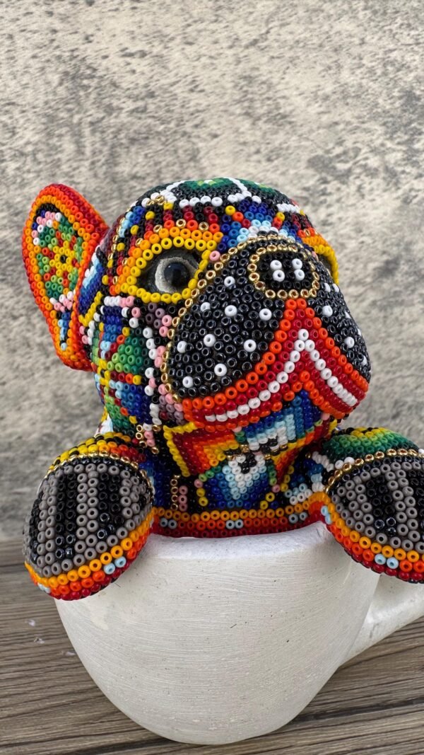 Dog Bulldog Statue Huichol Sculpture Of Mexican Folk Art, Pet Wixarika As A Mexican Decorative Figure, Made Of Resin And Beads - Image 2