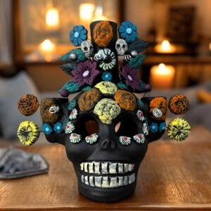 Skull Candle Holder (3) Michoacan Clay - Mini Chimney Artisanal Handcrafted Mexican Decor, Unique Gothic Home  Decor, Day of the Dead