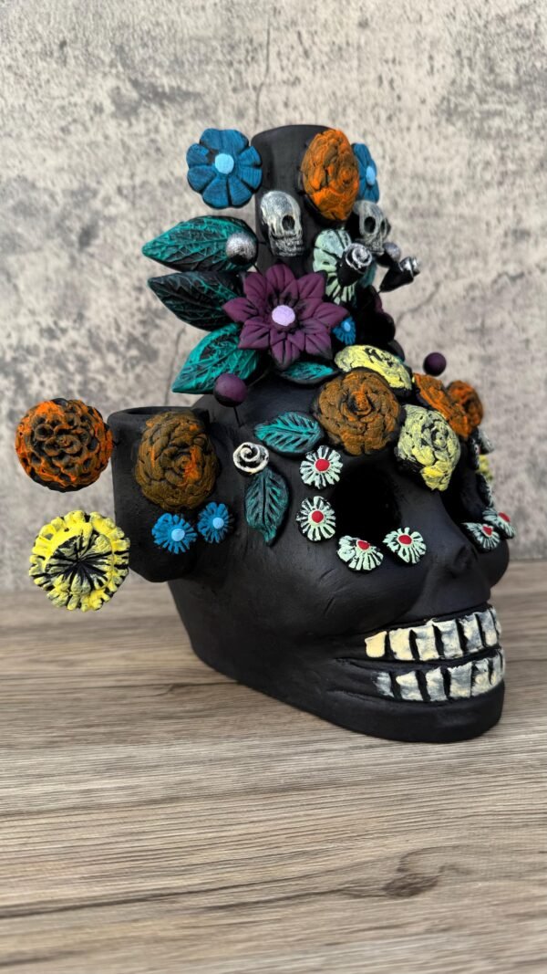 Skull Candle Holder (3) Michoacan Clay - Mini Chimney Artisanal Handcrafted Mexican Decor, Unique Gothic Home  Decor, Day of the Dead - Image 2