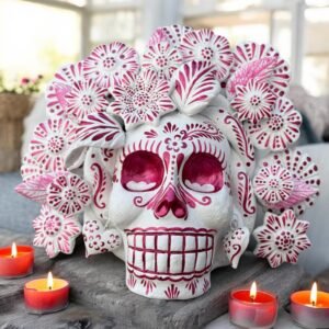 Sugar skull, Catrina, Day of the Dead Ornaments, Skull As Mexican Decoration, Human Skull Sculpture, Wall  Home Decor Handcrafted
