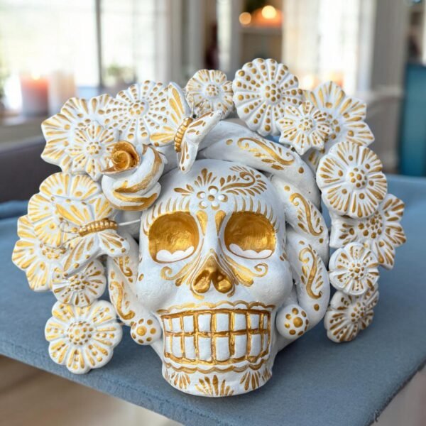 Sugar skull, Catrina, Day of the Dead Ornaments, Skull As Mexican Decoration, Human Skull Sculpture, Wall  Home Decor Handcrafted