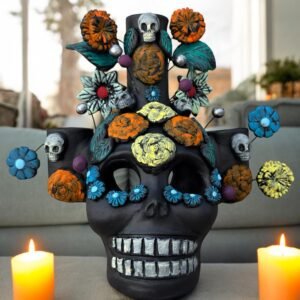 Skull Candle Holder (3) Michoacan Clay - Mini Chimney Artisanal Handcrafted Mexican Decor, Unique Gothic Home  Decor, Day of the Dead