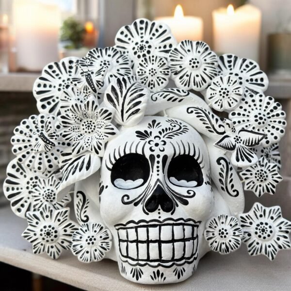 Sugar skull, Catrina, Day of the Dead Ornaments, Skull As Mexican Decoration, Human Skull Sculpture, Wall  Home Decor Handcrafted