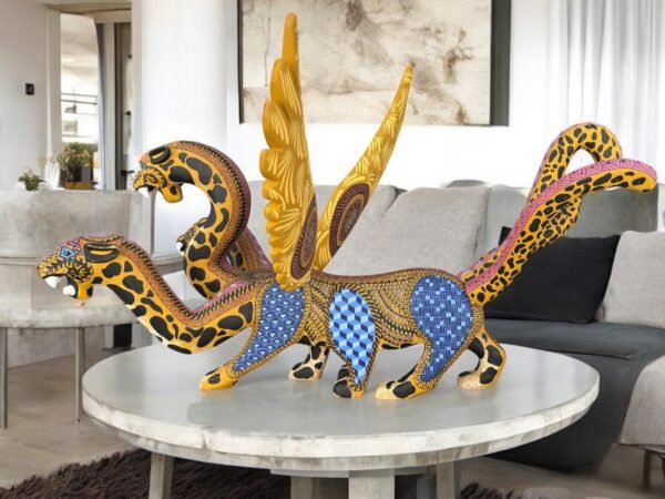 BIG Nahualt Jaguar-Dragon-Eagle  Statue Alebrije Sculpture Of Mexican Folk Art, Lion Carved Wood As A Mexican Decorative Figure Hand Made