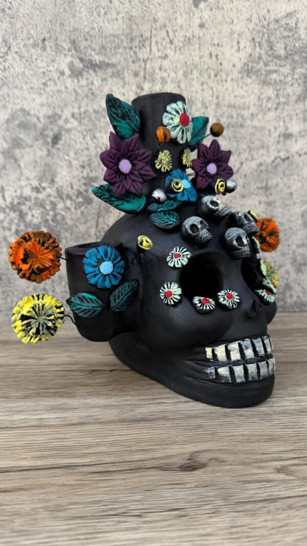 Skull Candle Holder (3) Michoacan Clay - Mini Chimney Artisanal Handcrafted Mexican Decor, Unique Gothic Home  Decor, Day of the Dead - Image 2