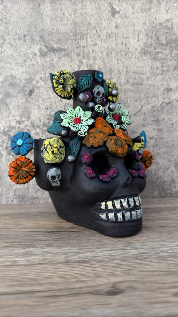 Skull Candle Holder (3) Michoacan Clay - Mini Chimney Artisanal Handcrafted Mexican Decor, Unique Gothic Home  Decor, Day of the Dead - Image 2